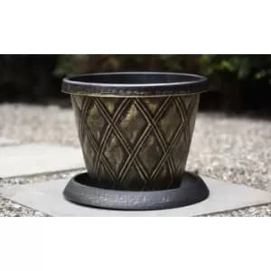 Thompson & Morgan Thompson and Morgan Plastic Flowerpot with Saucer in Black and Gold - BUY TWO