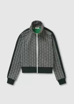 Lacoste Womens Regular Fit Monogram Print Zip Sweatshirt Size 10 Green / Beige