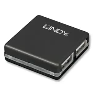 Lindy 42742. Hub interfaces: USB 2.0. Data transfer rate: 480 Mbps Product colour: Black. Width: 40 mm Depth: 40 mm Height: 12 mm
