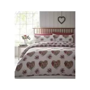 Lovejoy Double Duvet Cover Set Floral Hearts Reversible Bedding Quilt - Multicoloured