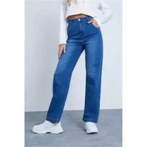 I Saw It First Mid Wash Wide Leg Carpenter Jeans - Blue