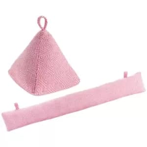 Nicola Spring - Chevron Door Stop & Draught Excluder Set - Pink