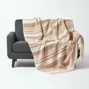 Cotton Morocco Striped Beige Throw, 255 x 360cm - Natural - Homescapes