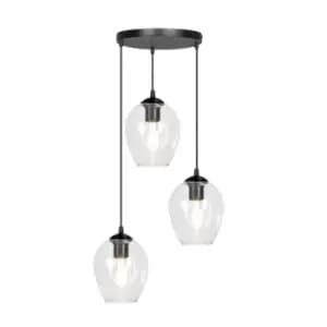Istar Black Cluster Pendant Ceiling Light with Clear Glass Shades, 3x E27