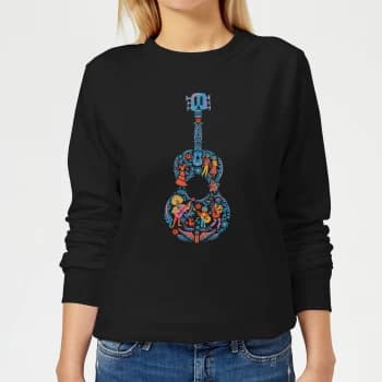 Coco Guitar Pattern Womens Sweatshirt - Black