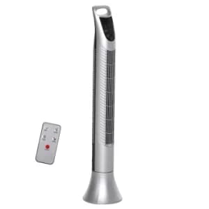 HOMCOM 36'' Freestanding Tower Fan, 3 Speed 3 Mode, 7.5h Timer, 70 Degree Oscillation, LED Panel, 5M Remote Controller, Silver