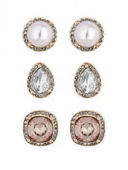 Mood Rose Gold Plated Tonal Stud Earrings - Pack Of 3