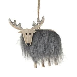 Wooden Deer With Fur Body Tree Decor