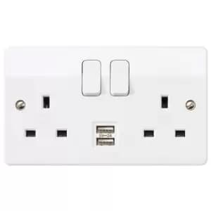 MK 13 Amp Logic Plus Twin Switched Socket 2 x 2.1A USB Ports - White