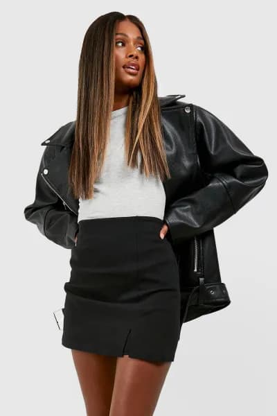 boohoo Crepe Split Front Skort Black