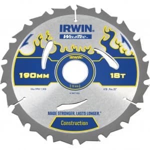 Irwin Weldtec Construction Saw Blade 190mm 18T 30mm