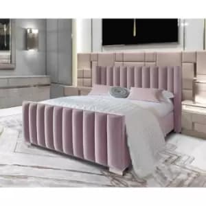 Melina Upholstered Beds - Plush Velvet, Double Size Frame, Pink - Pink
