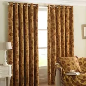 Paoletti Zurich Jacquard Floral Ringtop Eyelet Curtains (Pair) Polyester Gold (168X229Cm)