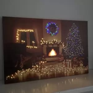 40 x 60cm Fibre Optic Wall Canvas with Christmas Tree Scene and Multicoloured LEDs