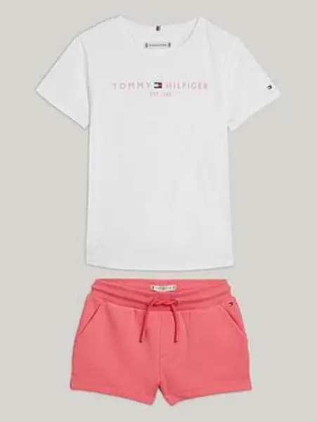 Tommy Hilfiger Girls Essential Short Sleeve T-Shirt And Short Set - Glamour Pink, Size Age: 6 Years, Women