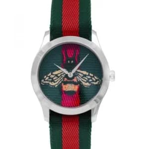 Le March Des Merveilles Quartz Green And Red Nylon Dial With Bee Motif Mens Watch