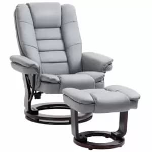 Homcom Swivel Manual Recliner And Footrest Set PU Faux Lounge Chair Grey