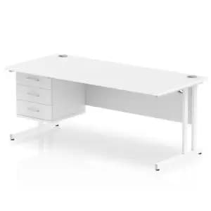Impulse 1800 Rectangle White Cant Leg Desk White 1 x 3 Drawer Fixed