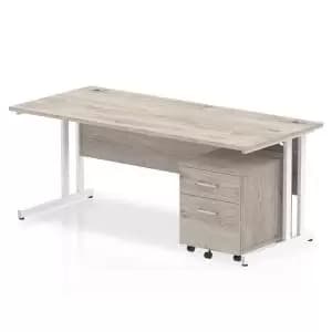 Impulse 1800 x 800mm Straight Office Desk Grey Oak Top White