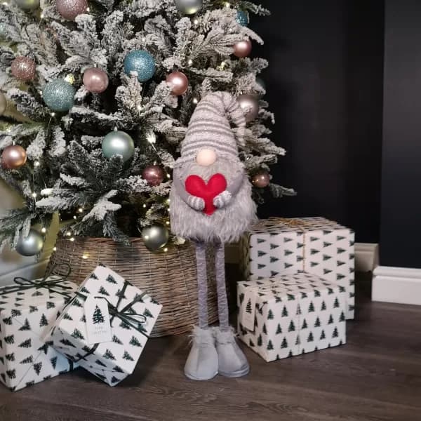 81cm Plush Grey Christmas Gonk Decoration with Extendable Legs & Red Heart
