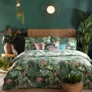 Furn. Amazonia Jade Floral Reversible Duvet Cover and Pillowcase Set Green/Pink