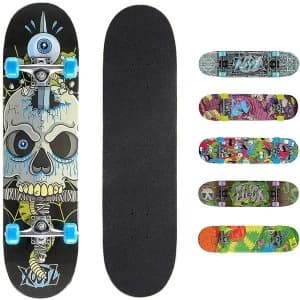 Xootz Kids Complete Beginners Double Kick Trick Skateboard Maple Deck - 31 x 8" Snake Skull