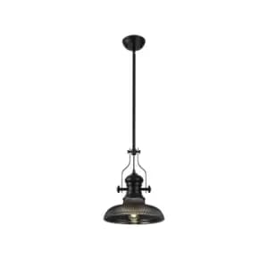 Worcester Ceiling Pendant E27 With 30cm Round Glass Shade, Matt Black, Smoked