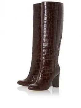 Dune London Simonne High Heel High Leg Boots - Brown Leather, Size 3, Women