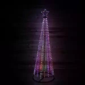 7ft (2.1m) Premier Christmas Outdoor Black Pin Wire LED Pyramid Maypole Tree in Rainbow