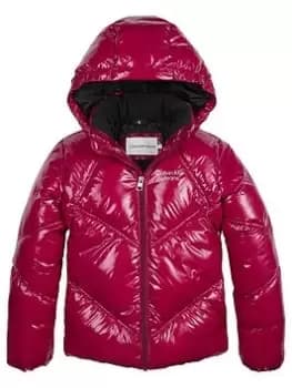 Calvin Klein Jeans Girls Cuts Seams Quilted Shiny Jacket - Berry Size 10 Years, Women