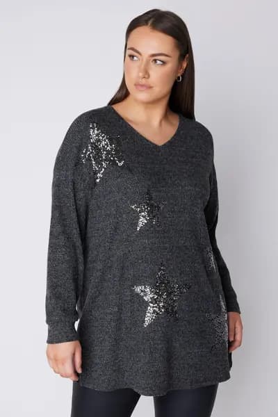 Evans Sequin Star Jumper Charcoal
