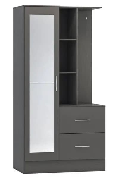 Seconique Nevada Mirrored Open Shelf Wardrobe Dark Grey