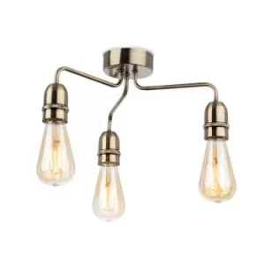 Leon Industrial 3 Light Flush Ceiling Fitting Antique Brass