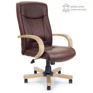 Troon High Back Lther Exec Chair Oak Effct Arms & Base BN 49883ET