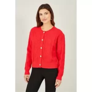 Yumi Red Cable Knit Cardigan - Red