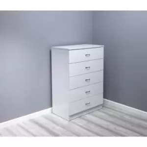 Chilton Modern 5 Drawer Chest - High White Gloss - White