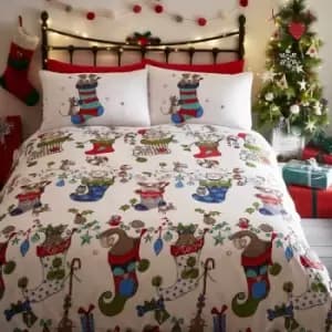 Christmas Pets Single Duvet Cover Set Christmas Bedding Bed Set Reversible - Multicoloured