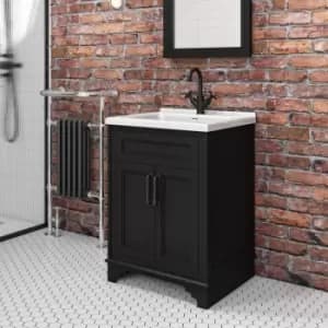 600mm Black Freestanding Vanity Unit with Sink - Camden