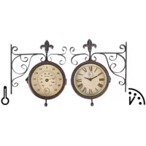 Esschert Design Station Clock with Thermometer TF005 - Brown