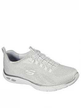 Skechers Empire D'lux Metallic Knit Bungee Slip-On Trainer - White/Silver, White/Silver, Size 7, Women