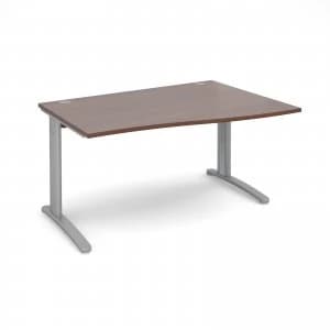 TR10 Right Hand Wave Desk 1400mm - Silver Frame Walnut Top