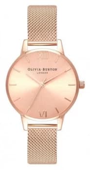 Olivia Burton Womens Midi Sunray Dial Rose Gold Mesh Watch