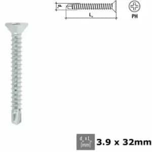 Moderix - Self Tapping Screw uPVC pvc ph Head Self-drilling Galvanized - Size 3.9x32mm - Pack of 300