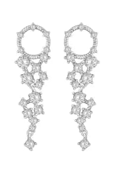 Rhodium Plated Cubic Zirconia Open Profile Multi Solitaire Drop Earrings