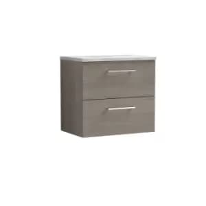 Nuie Arno 600mm Wall Hung 2 Drawer Vanity & Bellato Grey Laminate Top Solace Oak