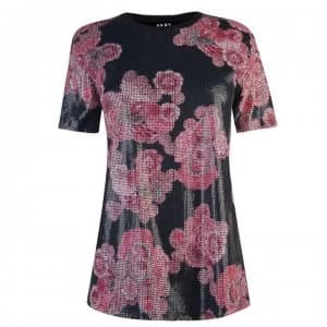 DKNY Print Sequin Top - Black/Hibiscus