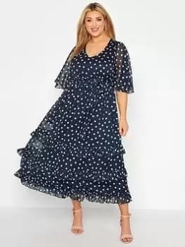 Yours Polkadot Ruffle V Neck Dress, Blue, Size 16, Women