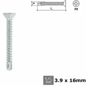 Moderix - Self Tapping Screw uPVC pvc ph Head Self-drilling Galvanized - Size 3.9x16mm - Pack of 100