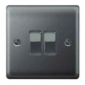 Wickes 10A Light Switch 2 Gang 2 Way Black Nickel Raised Plate