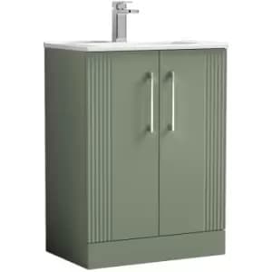 Deco Satin Green 600mm 2 Door Vanity Unit with 18mm Profile Basin - DPF825B - Satin Reed Green - Nuie
